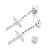 304 Stainless Steel Stud Earrings Cross Silver Color 40mm Pin: 1mm A180