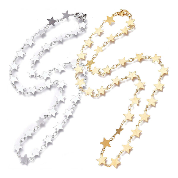 Stainless Steel Link Chain Necklaces Lobster Star Gold 16.61 inches 42.2cm Z557