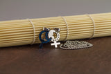 Stainless Steel Lovers Gender Zirconia Pendant Beads Necklace Silver Blue L175