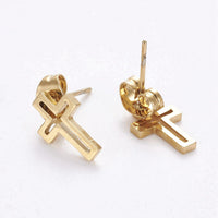 Stainless Steel Set Earring Pendant Necklace Cross Gold 18" P794