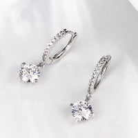 Platinum Earrings Dangle Drop AAA Zirconia Lever Back  0.2" L163