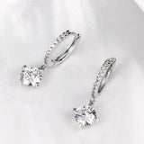 Platinum Earrings Dangle Drop AAA Zirconia Lever Back  0.2" L163