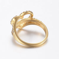 304 Stainless Steel Rhinestone Finger Rings Heart Gold Size 6~9 16~19mm Z701