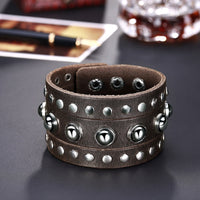 Leather Bracelet Handmade Black 9 Inches 43MM  Button Clasp L510