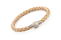 Genuine Leather Braided Stainless Steel Magnetic Clasp Bracelet Unisex Beige