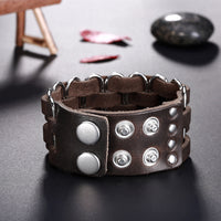 Leather Bracelet Handmade Brown 9 Inches 34MM Button Clasp L523