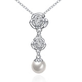 Platinum Plated Necklace Pendant Pearl Flower 20 Inches 1MM Lobster Clasp B154