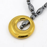 Men Synthetic Hematite Beaded Necklace Brass Screw Clasp Gold 17.7" P110