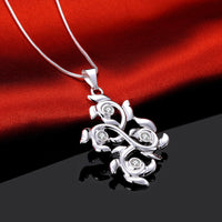 Sterling Silver Plated Necklace Pendant Flower Zirconia 18" 1MM Lobster B369