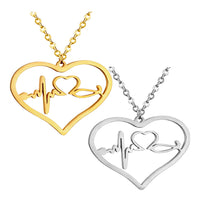 Stainless Steel Pendant Necklace Lobster Heart Heartbeat Silver Gold 17.7"  Z437