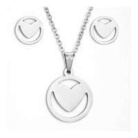 Stainless Steel Set Pendant Necklace Earrings Lobster Ring Heart Silver 17" A460