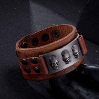 Leather Bracelet Brown Button Clasp L451