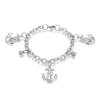 304 Stainless Steel Charm Bracelet Anchor Silver 7.5" Inch 6mm Z75