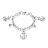 304 Stainless Steel Charm Bracelet Anchor Silver 7.5" Inch 6mm Z75