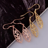 Gold/Rose Gold Plated Earrings Drop Dangle AAA Zirconia FishHook Leaf.4"L227