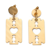 Stainless Steel Dangle Stud Earrings Laser Cut Blade Gold 55mm 0.8mm Z337