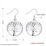 Sterling Silver Plated Earrings Drop Dangle Fish Hook Tree Of Life .96" L407