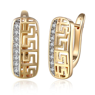 Yellow Gold Platinum Plated Earrings Hoop Huggies Zirconia Latch Back Clasp L545