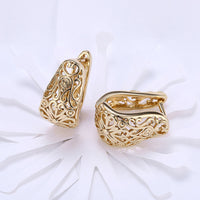 Brass Hoop Earrings Ring Flower Champagne Yellow Gold 18x11mm Z263