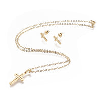 Stainless Steel Set Earring Pendant Necklace Cross Gold 18" P834