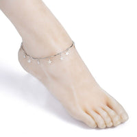 Stainless Steel Bar Chain Anklet Bracelet Star Charms Lobster Silver 9.6" Z10