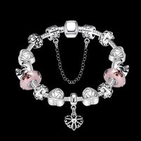 Sterling Silver Pink Beads Heart Lucky  Bracelet 8 Inches 2.7MM Magnetic L106