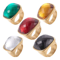 304 Stainless Steel Finger Rings Faceted Glass Clear Size 6~9 16~19mm Z679