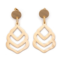 Stainless Steel Dangle Stud Earrings Laser Cut Teardrop Gold 57mm 0.8mm Z340