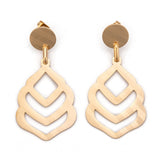 Stainless Steel Dangle Stud Earrings Laser Cut Teardrop Gold 57mm 0.8mm Z340
