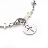 Stainless Steel Charm Bracelet Ankh Cross Silver 7.8" Z121