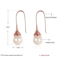 Rose Gold Plated  Earrings Threader Synthetic Pearl Fish Hook .48" L276