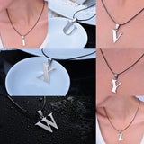Stainless Steel Leather Necklace Pendant Lover Letter Initial Alphabet