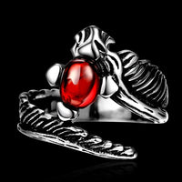 Stainless Steel Antique Gothic Biker Tribal Ring Black Red Men's Unisex B230