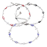 Stainless Steel Bracelet Enamel Lobster Evil Eye Cross Silver Black 7.2" Z190