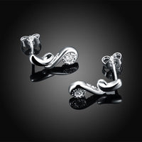 Sterling Silver Plated  Earrings Stud AAA Zirconia Push Back .24" L418