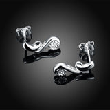 Sterling Silver Plated  Earrings Stud AAA Zirconia Push Back .24" L418