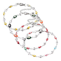 Stainless Steel Bracelet Enamel Lobster Evil Eye Heart Silver 8"  Z189