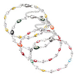 Stainless Steel Bracelet Enamel Lobster Evil Eye Heart Silver 8"  Z189