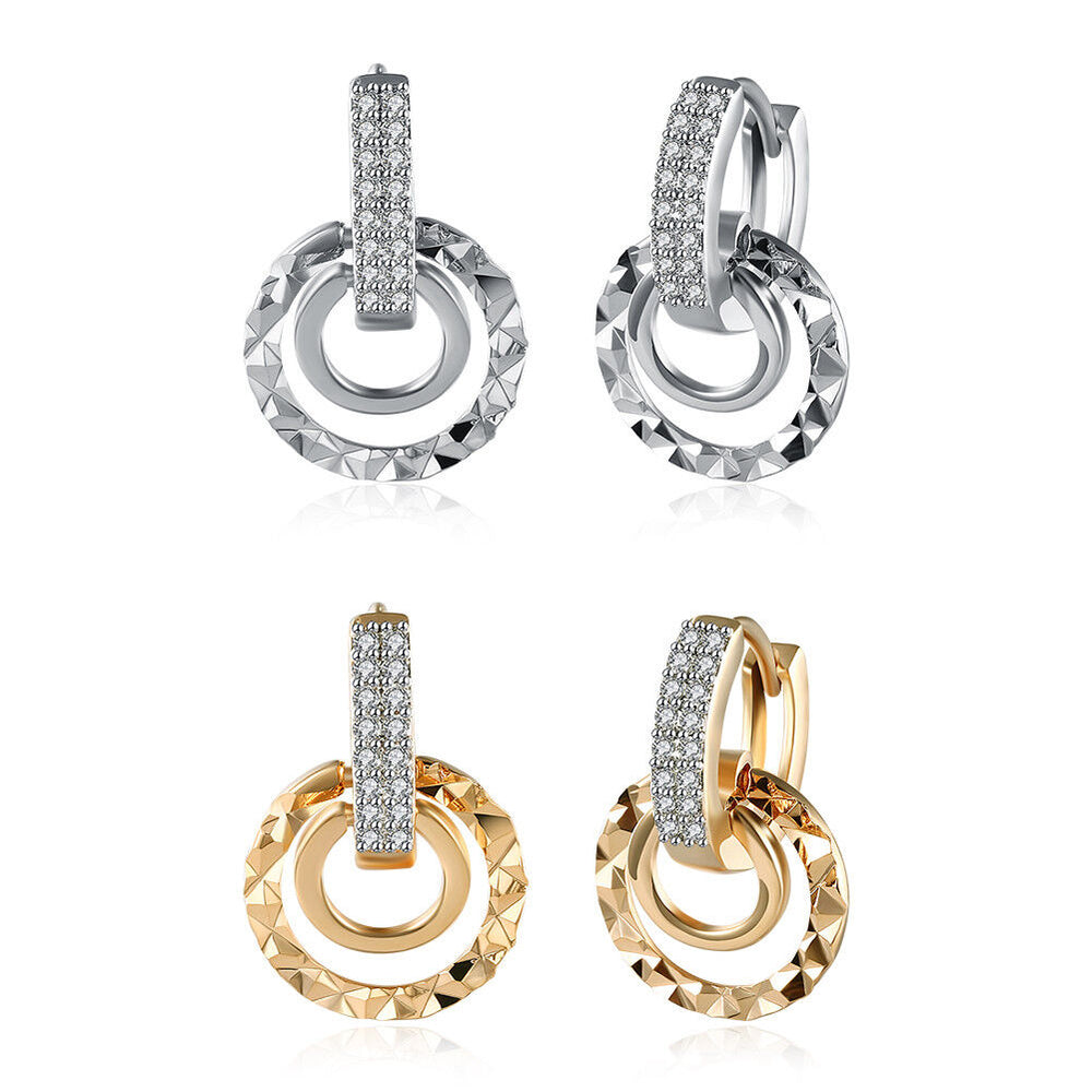 Yellow Gold Platinum Plated Earrings Drop Dangle Zirconia  Latch Back Clasp L578