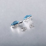 Platinum Plated Earrings  Stud AAA Zirconia Blue Push Back Clasp L681
