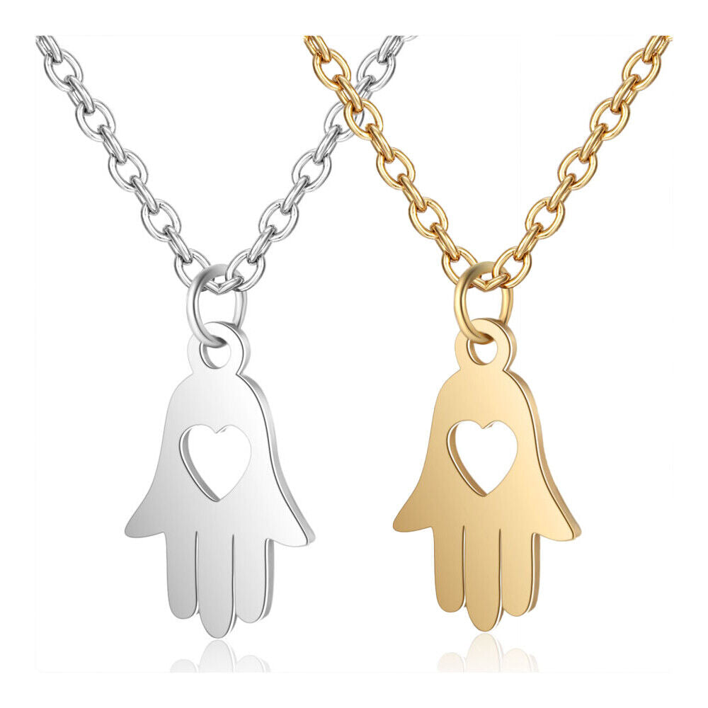 304 Stainless Steel Pendant Necklace Hamsa Hand Silver Color 16" 1mm A408