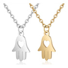 304 Stainless Steel Pendant Necklace Hamsa Hand Silver Color 16" 1mm A408
