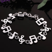 Women's Unisex Sterling Silver Plated  Silver Bracelet Beads Song Notes Good Luck L40