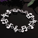 Women's Unisex Sterling Silver Plated  Silver Bracelet Beads Song Notes Good Luck L40