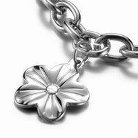 Stainless Steel Charm Bracelet Lobster Flower Silver 8" Inch Z69