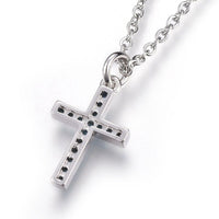 Stainless Steel Pendant Necklace  Cross Silver Sky Blue 17.6" 17x10x1mm Z567