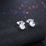 Sterling Silver Plated  Earrings Heart Stud AAA Zirconia  Push Back Clasp L747