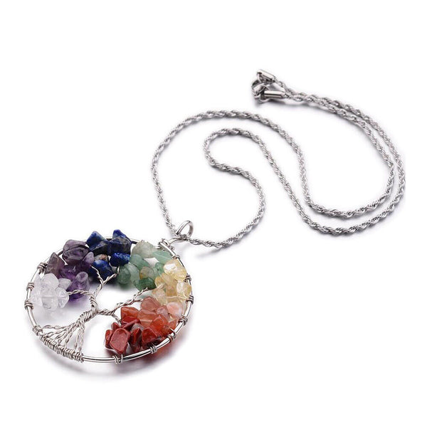 Tree of Life Mixed Stone Big Pendants Necklace Stainless Steel Chain 19.6" P368