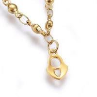 304 Stainless Steel Charm Bracelet  Lobster Heart Lock Gold 8.2" 3mm  A95