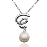 White Gold Plated Necklace Pendant White Glass Pearl 18.5 Inches 1MM Lobster B81